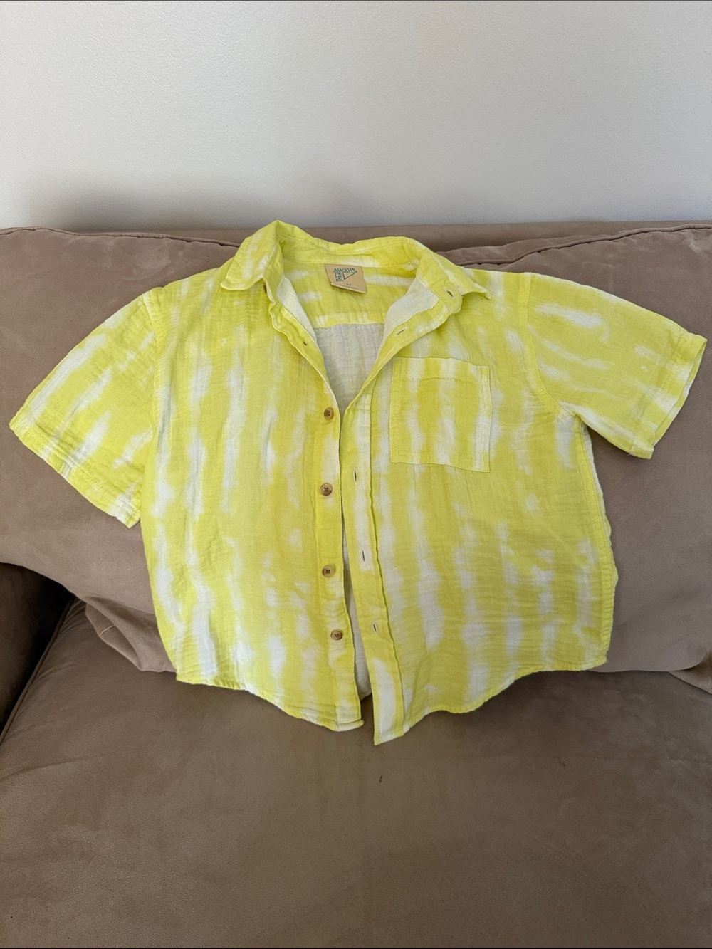 EUC Kids' Short-Sleeve Button-Up Shirt in Yellow Tie-Dye
